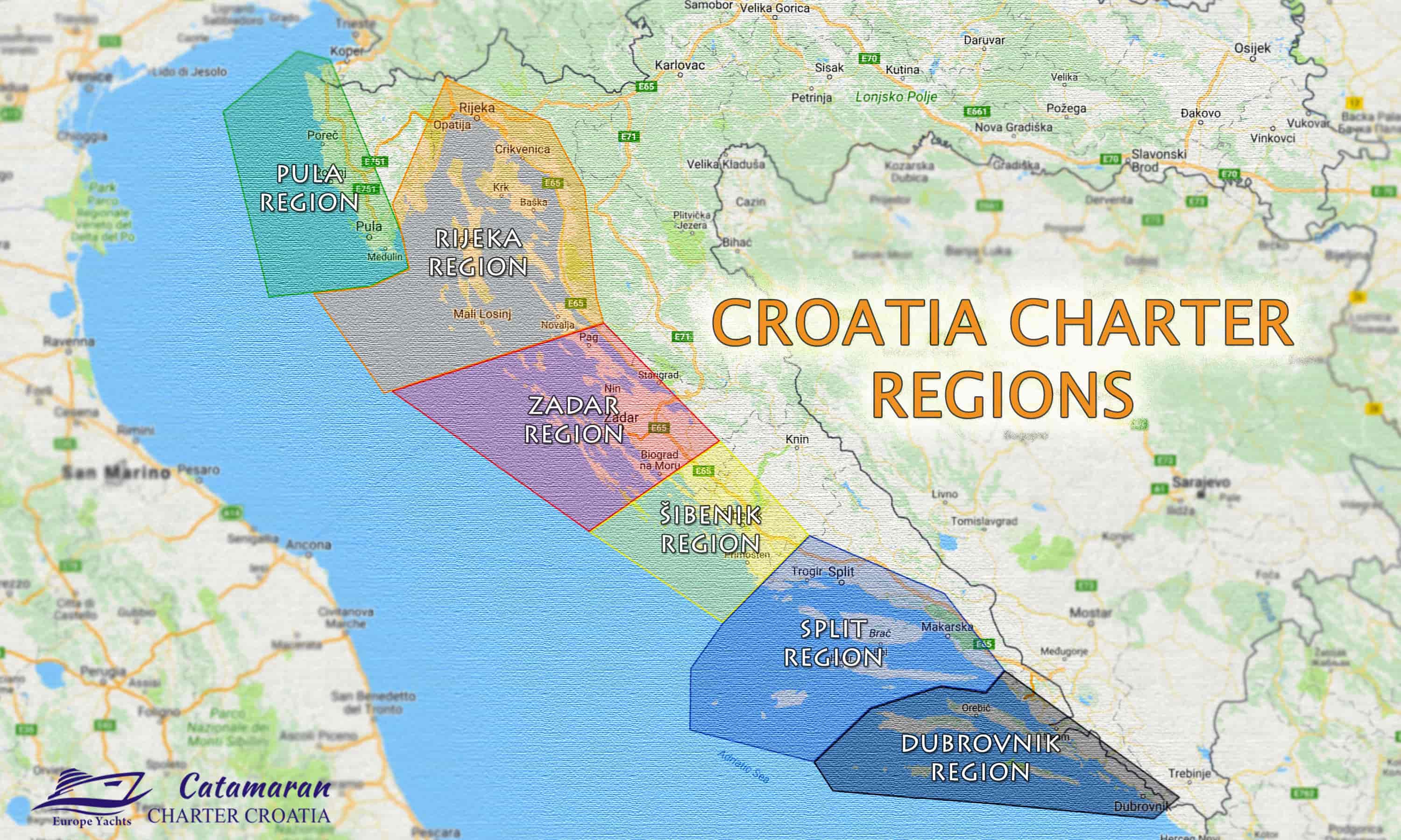 Catamaran Charter Croatia regions / destinations