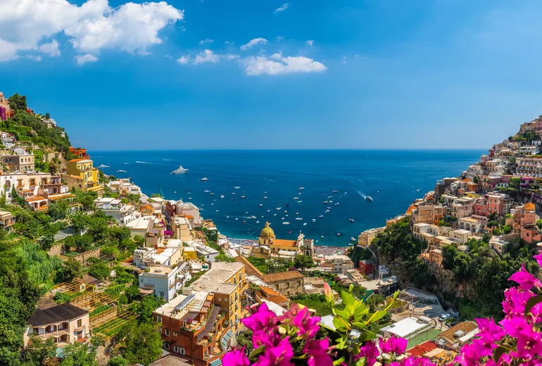 Boats moored off Positano on the Amalfi Coast